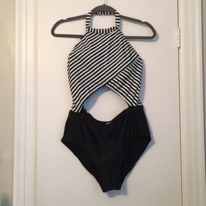 One piece black and white swimsuit